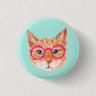 Cute Orange Tabby Cat Wearing Glasses Button