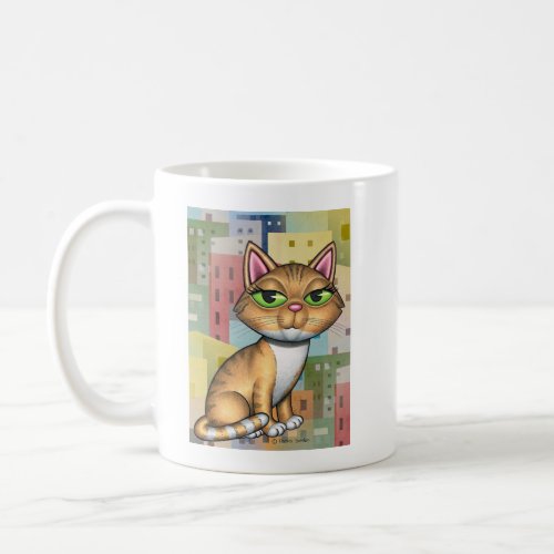 Cute Orange Tabby Cat with Buildings Coffee Mug