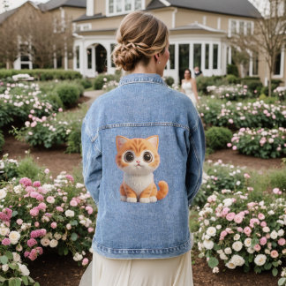 Cute Orange Tabby Kitten Big Eyes Denim Jacket