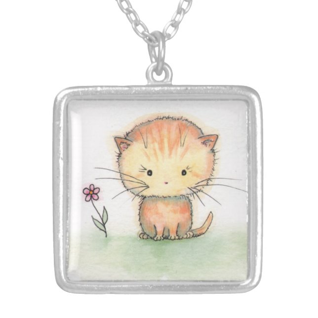Cute Orange Tabby Kitten Cat Necklace (Front)