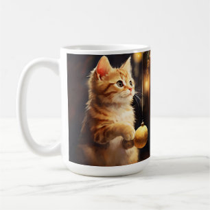 CUTE ORANGE TABBY KITTEN & CHRISTMAS TREE COFFEE MUG