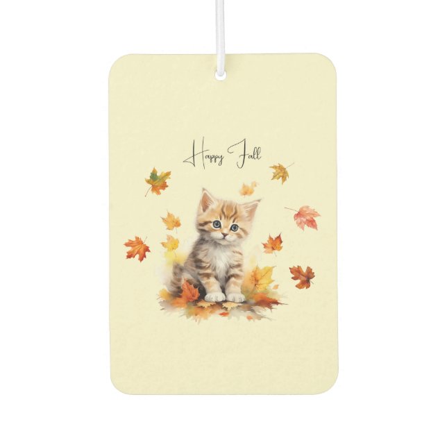 Cute Orange Tabby Kitten in Fall Leaves Air Freshener (Front)