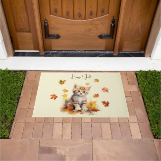 Cute Orange Tabby Kitten in Fall Leaves