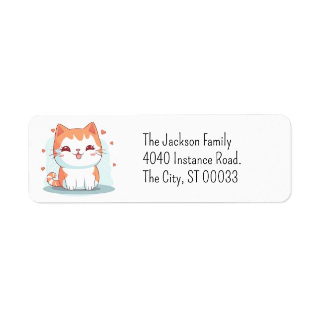Cute Orange Tabby Kitten Kawaii Chibi Label (Front)