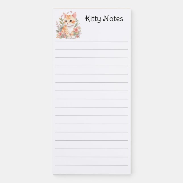 Cute Orange Tabby Kitten Watercolor Magnetic Notepad (Front)