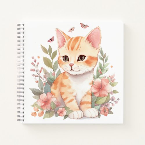 Cute Orange Tabby Kitten with Spring Flowers Notebook
