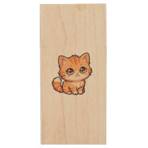 Cute Orange Tabby Kitten Wooden USB Flash Drive