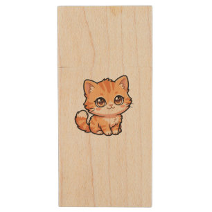 Cute Orange Tabby Kitten Wooden USB Flash Drive