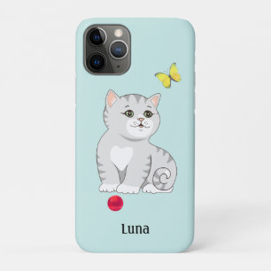 Cute Orange Tabby Kitty Cat on Light Blue iPhone 11 Pro Case