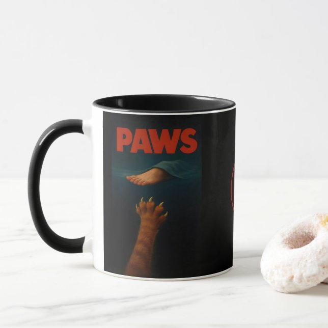 Cute Orange Tabby vs Human Foot Monogram Mug (With Donut)