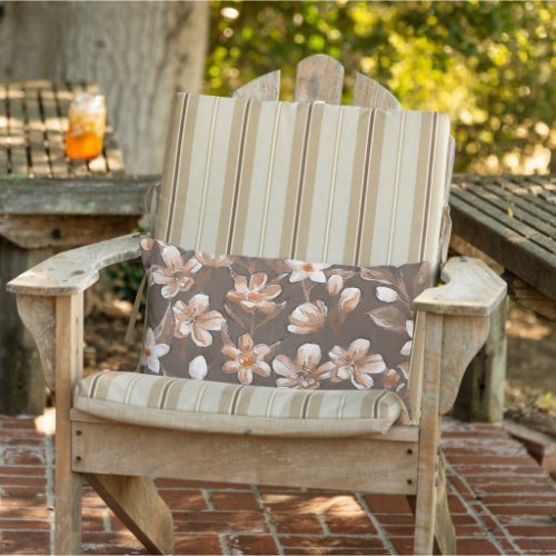 Cute Orange Taupe Dark Brown Pretty Flower Pattern Lumbar Pillow