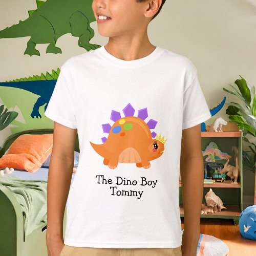 Cute Orange The Dino Boy Kids Basic T_Shirt