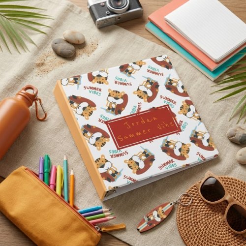 Cute Orange Tiger Pattern Custom Monogram Name 3 Ring Binder