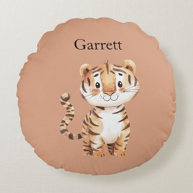 Cute Orange Tiger Round Pillow (Front)