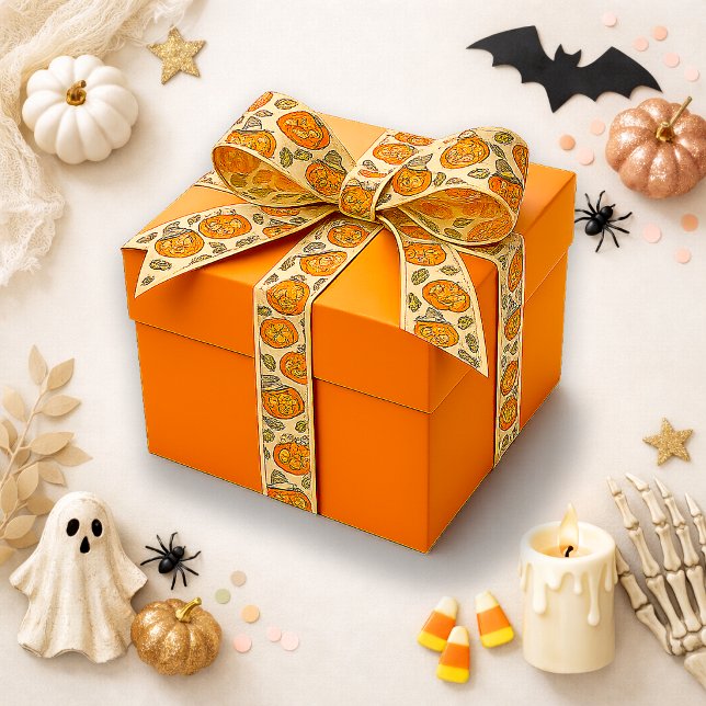 Cute Orange Vintage Halloween Pumpkin Craft Satin Ribbon (Creator Uploaded)