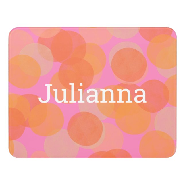 Cute Orange Watercolor Circles Modern Geometric Door Sign (Contemporary Front)