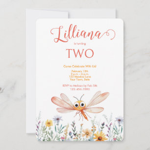 Cute Orange Watercolor Dragonfly Girl's Birthday Invitation