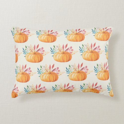 Cute Orange Watercolor Pumpkin Pattern Accent Pillow