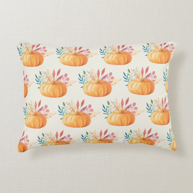 Cute Orange Watercolor Pumpkin Pattern Accent Pillow (Front)