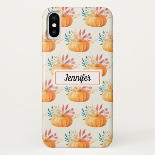 Cute Orange Watercolor Pumpkin Pattern iPhone X Case