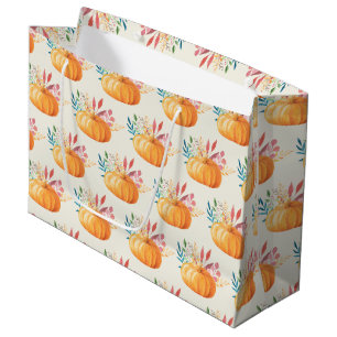 Cute Orange Watercolor Pumpkin Pattern Large Gift Bag