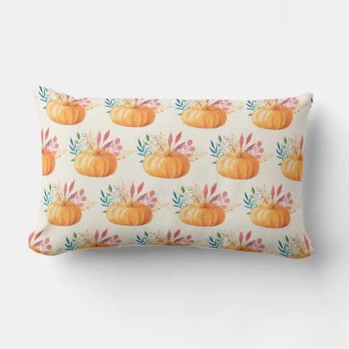 Cute Orange Watercolor Pumpkin Pattern Lumbar Pillow