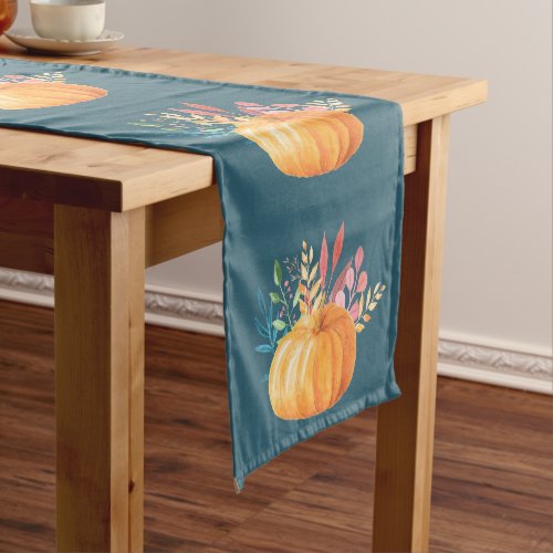 Cute Orange Watercolor Pumpkin Pattern Short Table Runner