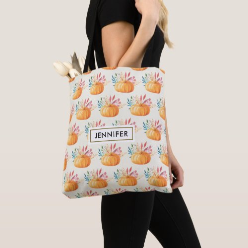 Cute Orange Watercolor Pumpkin Pattern Tote Bag