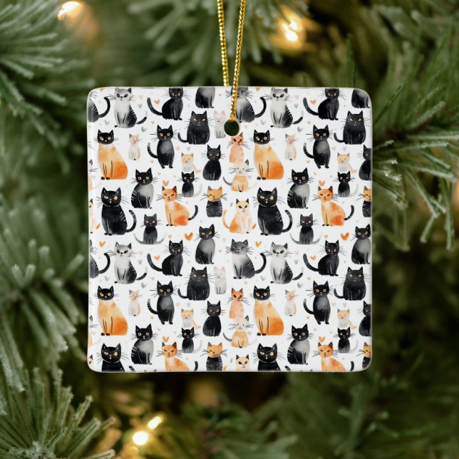 Cute Orange White Black Cats Christmas Ceramic Ornament (Tree)