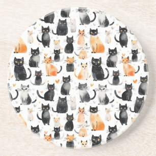 Cute Orange White Black Cats Coaster