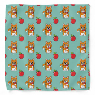 Cute Orange White Cat Eating Red Apple Cartoon Bandana