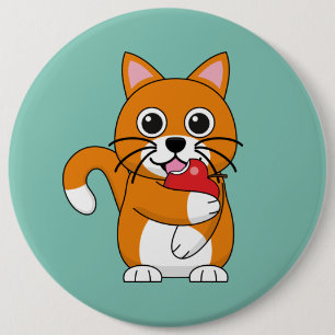 Cute Orange White Cat Eating Red Apple Cartoon Button