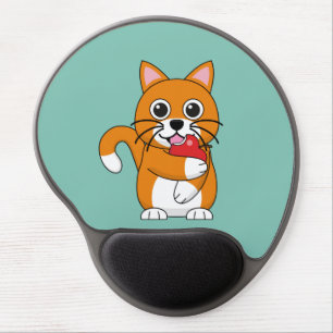Cute Orange White Cat Eating Red Apple Cartoon Gel Mouse Pad