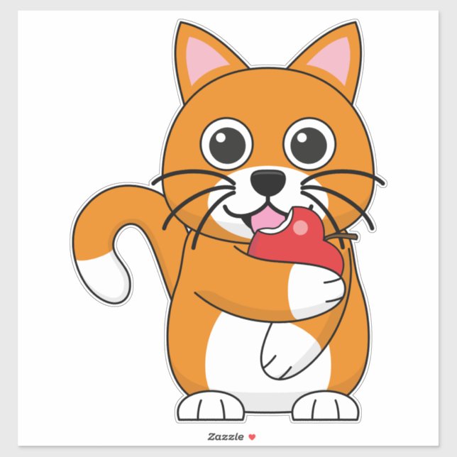 Cute Orange White Cat Eating Red Apple Cartoon Sticker (Sheet)