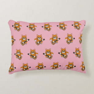 Cute Orange White Cat Playing Guitar Cartoon Accent Pillow