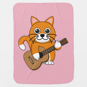 Cute Orange White Cat Playing Guitar Cartoon Baby Blanket