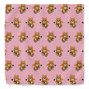 Cute Orange White Cat Playing Guitar Cartoon Bandana