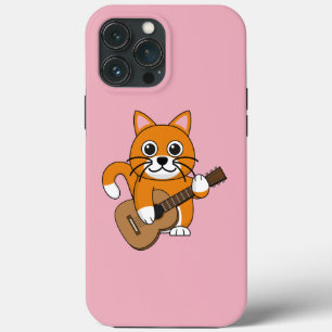 Cute Orange White Cat Playing Guitar Cartoon iPhone 13 Pro Max Case