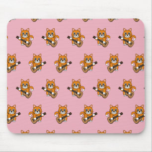 Cute Orange White Cat Playing Guitar Cartoon Mouse Pad