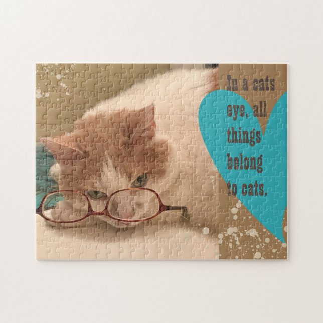 Cute Orange & White Cat with Eyeglasses Puzzle (Horizontal)
