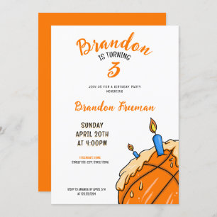 Cute Orange & White Cream Cake Basketball Birthday Invitation