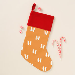 Cute orange white custom monogram initial pattern christmas stocking