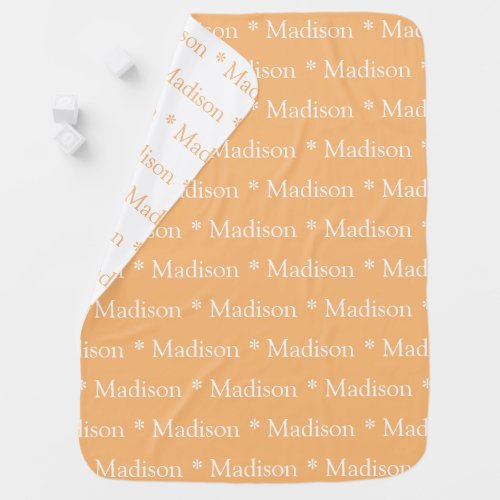 Cute orange white custom script name double sided baby blanket