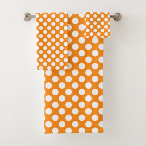 cute orange white polka dot tiled pattern bath towel set