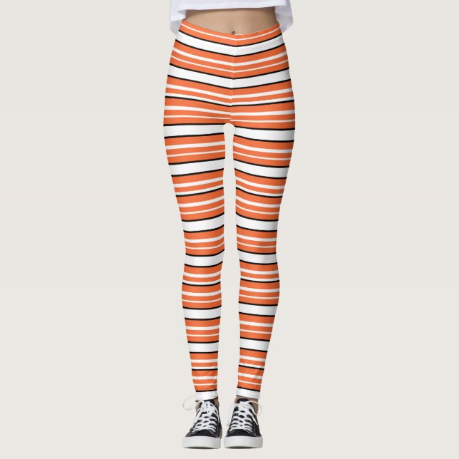 Cute orange white stripes leggings (Front)