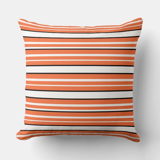 Cute orange white stripes throw pillow (Front)