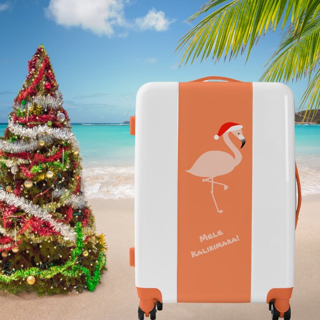 Cute Orange White Tropical Flamingo Christmas Luggage (Creator Uploaded)