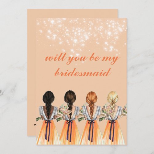 cute orange will you be my bridesmaid Invitation