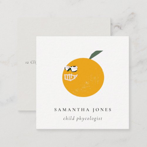 Cute Orange With Sunglasses Fruit Kids Hand Drawn  Square Business Card