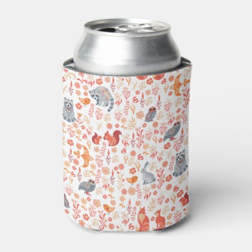 Cute Orange Woodsy Animal Pattern Can Cooler